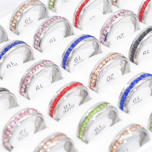 Bulk Lots 30pcs Colorful CZ Crystal Wedding Rings Women Luxu