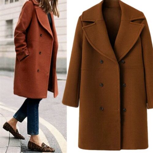 Plus Size Womens Woolen at Womens Double-breasted Mid-leng