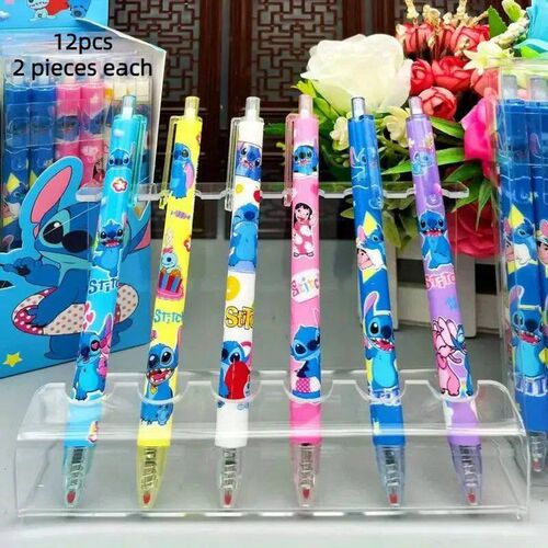 12Pcs/Set Cartoon Lilo and Stitch Gel Pens 0.5mm Black Ink B