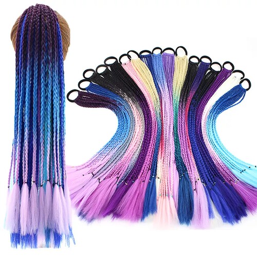 60cm Hair Color Gradient Dirty Braided tail Women Elastic Ha