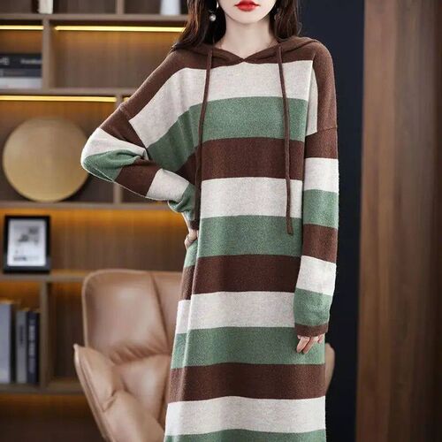 Female Dress 2023 Evening Clothing Striped Robe Long Crochet