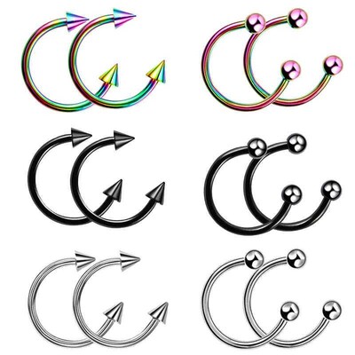 2Pcs Colorful Stainless Steel Cone Spike Horseshoe Septum No