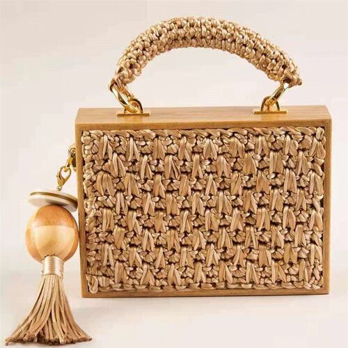 2023 Summer Beach Bamboo Tassel Straw Woven Bag Cross-body S