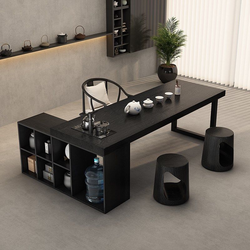 侘寂风全实木桌柜一体黑色碳化茶桌办公室家用客厅茶台茶桌椅,住宅家具,家用茶台/茶桌,淘宝优惠券,粉丝福利购,淘宝优惠卷