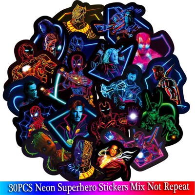 30PCS Neon Superhero Avenger Stickers Sets For Guitar