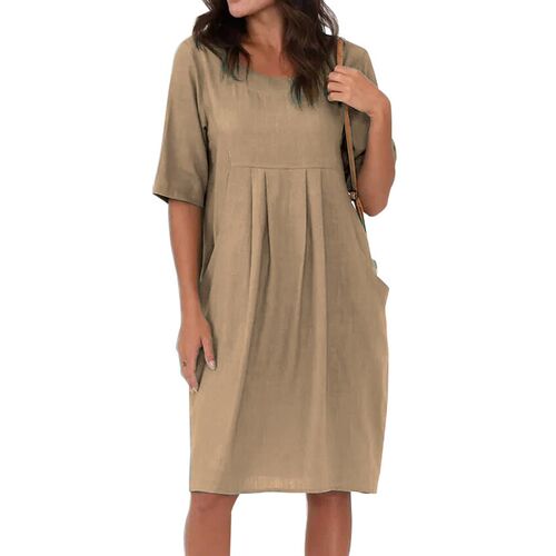 Oversized S-XL Women Cotton Linen Loose Pocket Dress Summer