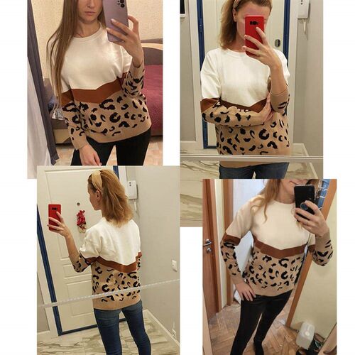 2021 Fashion Leopard Women Sweater Autumn Winter Ladies