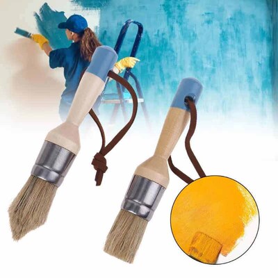 2 Pcs Round and Pointed Chalk Paint Wax Brush Ergonomic Wood