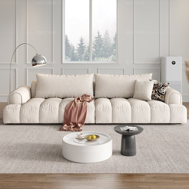 法式奶油风布艺棉花糖沙发客厅家用大小户型极简钢琴键直排四人位,住宅家具,布艺沙发,淘宝优惠券,粉丝福利购,淘宝优惠卷