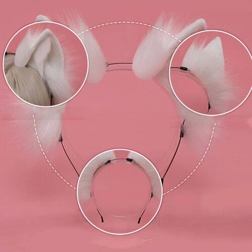 Handmade Cat Faux Fur Ears Headband Solid Color Fluffy