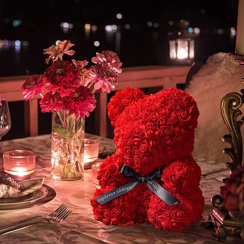 25cm Valentines Day Gift Red Rose Teddy Bear Rose Flower跨境