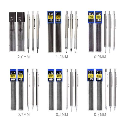 Mechanical Pencil Set 0.3 0.5 0.7 0.9 1.3 2.0mm Full Metal A