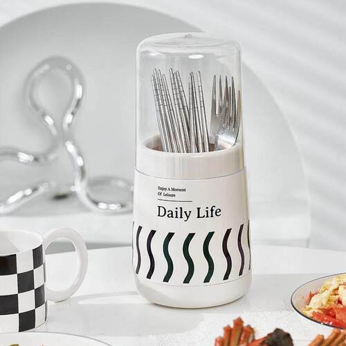 Ins-style chopstick holder with lid, dust-proof, water-drain