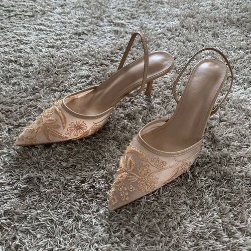 Mesh Embroidered Fashion Sandals Women String Bead High