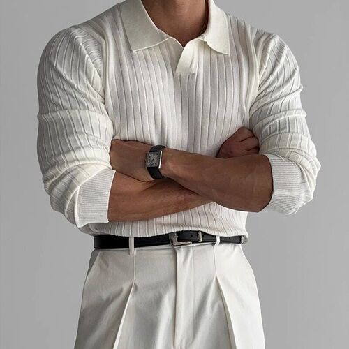 Korean-style High-end Mens Solid Color Thread Elastic Lapel