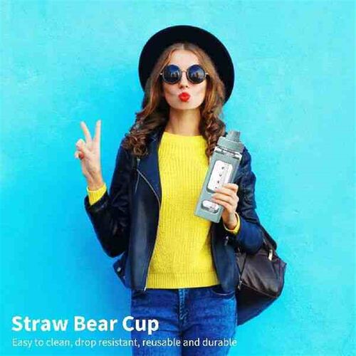 Leakproof Water Bottle with Straw Square Cute Heat