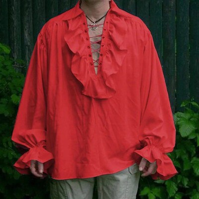 Mens Renaissance Costume Ruffled Long Sleeve Lace Up Medieva