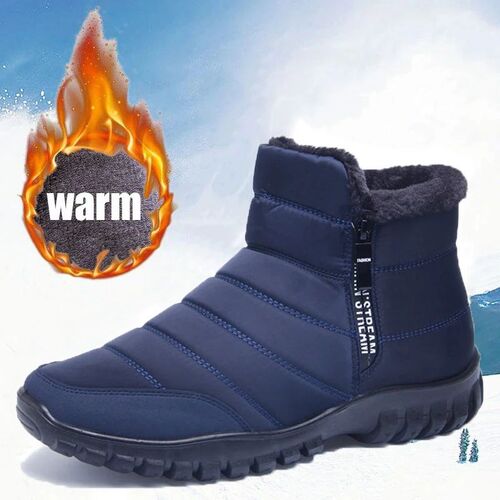 Mens Waterproof Snow Boots with Thick Plush Fur Booties ZIP