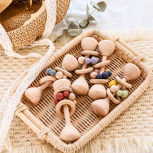 1pc Baby Toys Beech Wooden Rattle Hand Bells Toys Of Newbron