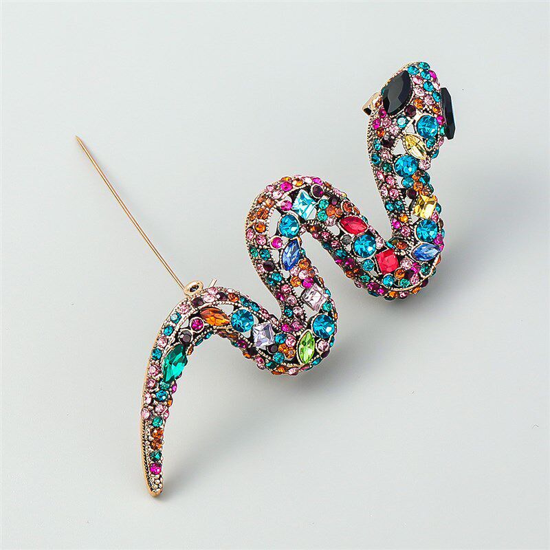 2025 Alloy SnakeShaped Brooch with Diamond Colorful Diamond