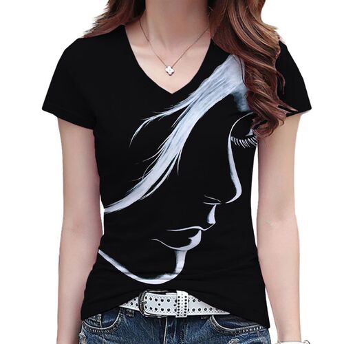 Fashion Woman Blouse 2023 New Printing Theme Short Sleeve T