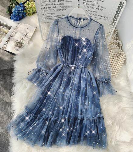 Women dress Stars Sequined Mesh Shiny Fairy Dress Women