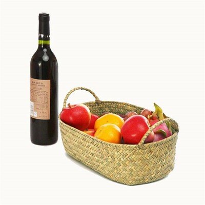 Handmade Straw Dried Flower Fruit Pot Basket Rattan Box
