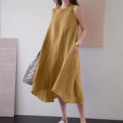 Women Dress Summer  O Neck Sleeveless Loose Tank Dress
