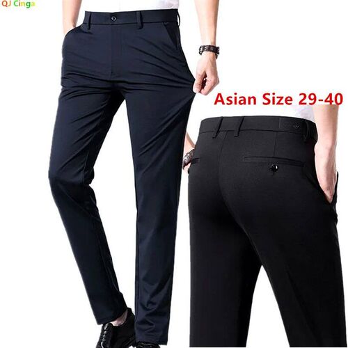 Black Mens Slightly Elastic Suit Pants, Thin Quick Drying