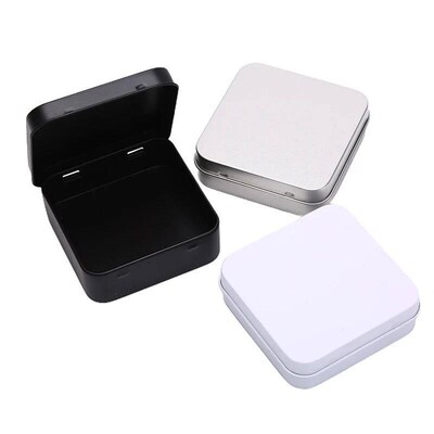 Mini Metal Tins Container Square Hinged Flip Storage Tin Box