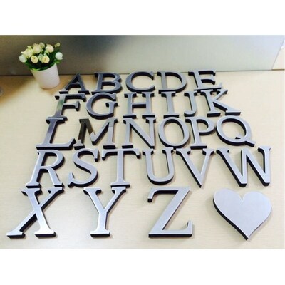 Silver 26 Letters DIY 3D Mirror Acrylic Wall Sticker Decals