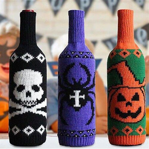 Halloween Wine Bags Bottle Cover Skull Pumpkin Knitted Wine