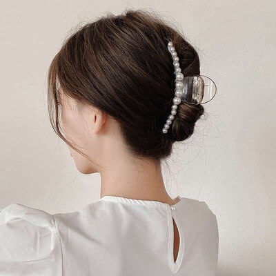New Elegant Pearl Grab Clip Back Head Big Small Hair Grab El
