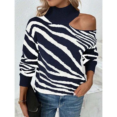 Striped Knitted Sweater Women Pullover ops Long Sleeve Turtl