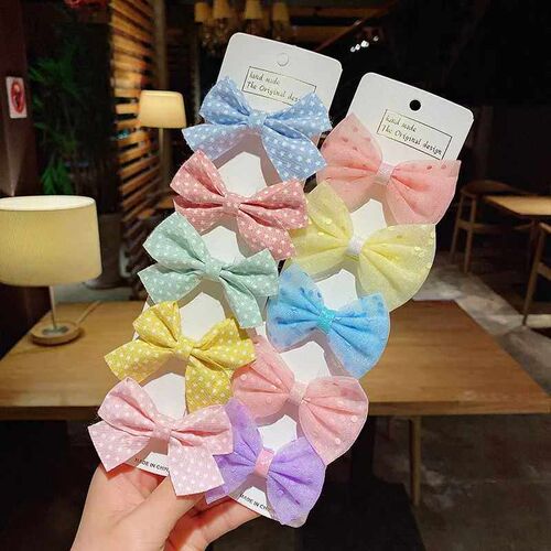 5PCS/Set New Girls Cute Plaid Print Star Hairpins For Kids C