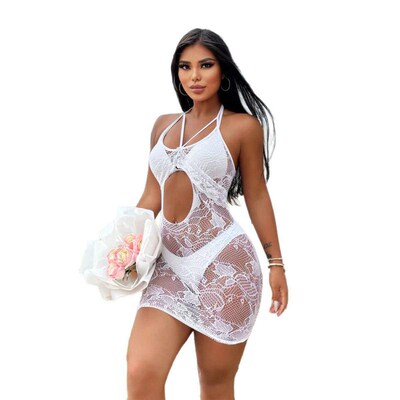 Hollow jacquard halter no-removal dress hip dress female sen
