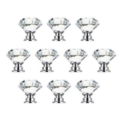10 Pcs 30mm Diamond Shape Crystal Glass Door Handle Knob