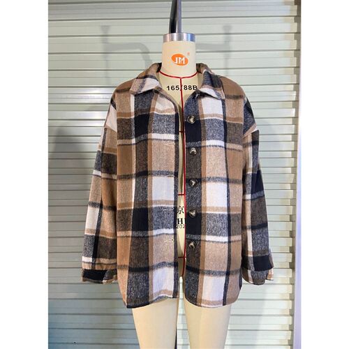 2025ebay Fashion Large Plaid Shirt Womens Woolen at