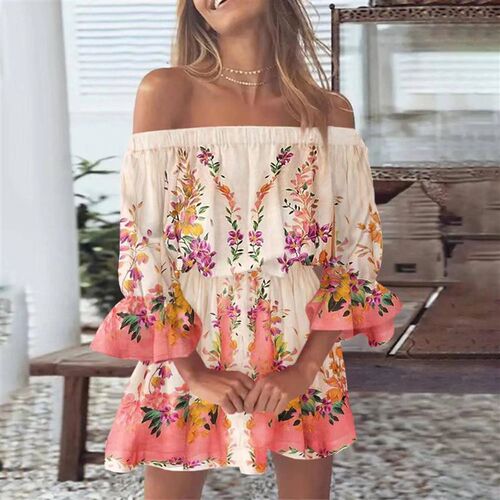 Boho Dresses for Women 2023 Summer Sexy Off Shoulder Floral