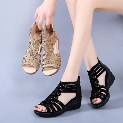 New Roman Hollow Rhinestone Womens Shoes Summer