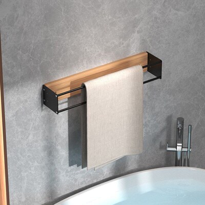 Towel storage rack, wooden board wall mountedmetal bathroom