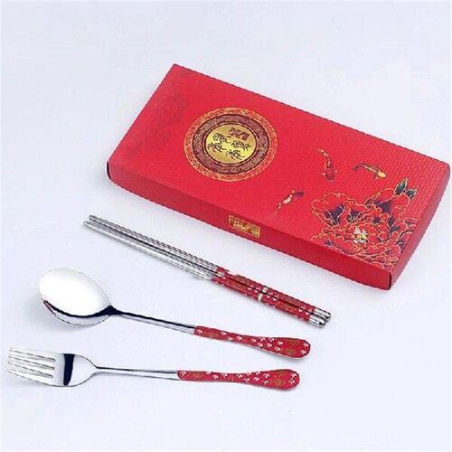 3PC/Set Porcelain Tableware Stainless Steel Chopsticks