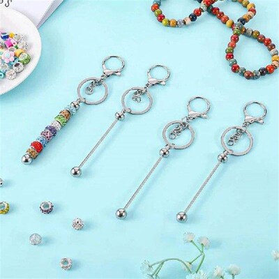 VEHO-20 Pcs Beadable Keychains Bars, Metal Beaded Keychain