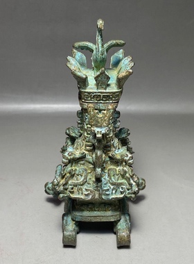 仿古春秋战汉青铜莲鹤方壶古朴典雅办公室客厅装饰品摆件古玩收藏