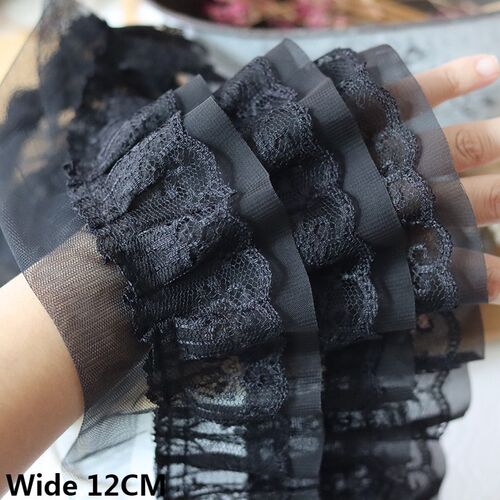 12CM Wide White Black Three Layers 3D Pleated Mesh Chiffon F