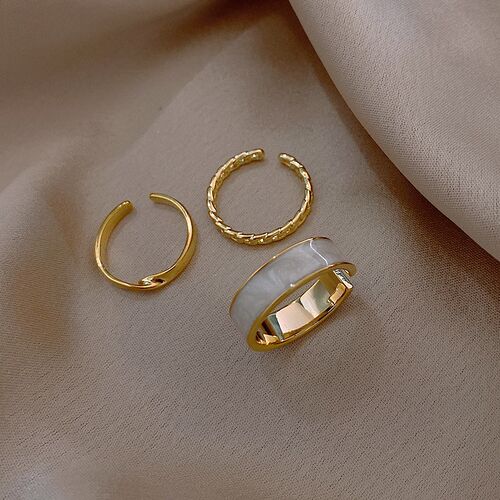 3pcs/set Boho White Enamel Round Metal Ring Sets Geometric T