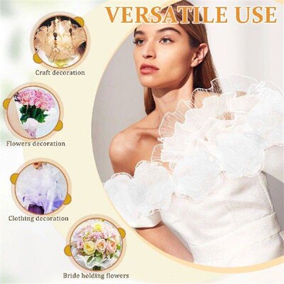 Wavy Big Lace Chiffon Ruffled Fabric Flowers Trim ornament