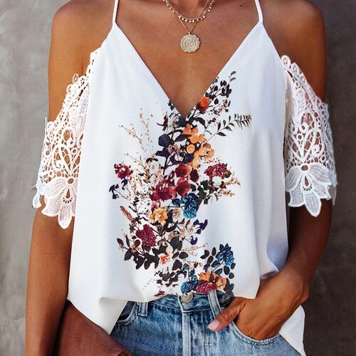 Tank Top Women Lace Patchwork ops Sleeveless Backless Off Sh