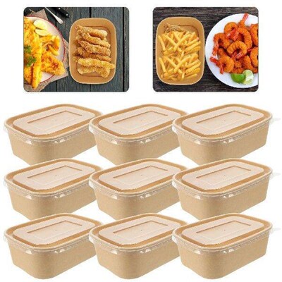 10 Sets Packed Lunch Box Khaki Food Boxes Office Takeout
