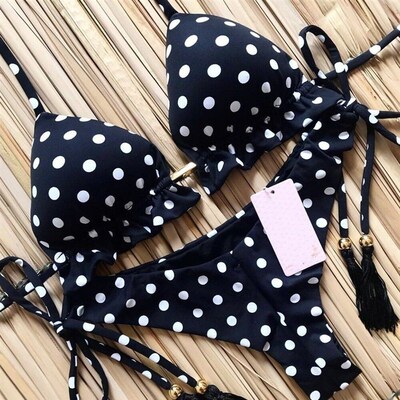 Sexy Floral Print Bikinis Striped Patchwork Swimsuit Women B